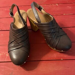 New Directions Dark Brown Leather Mules with Slingback